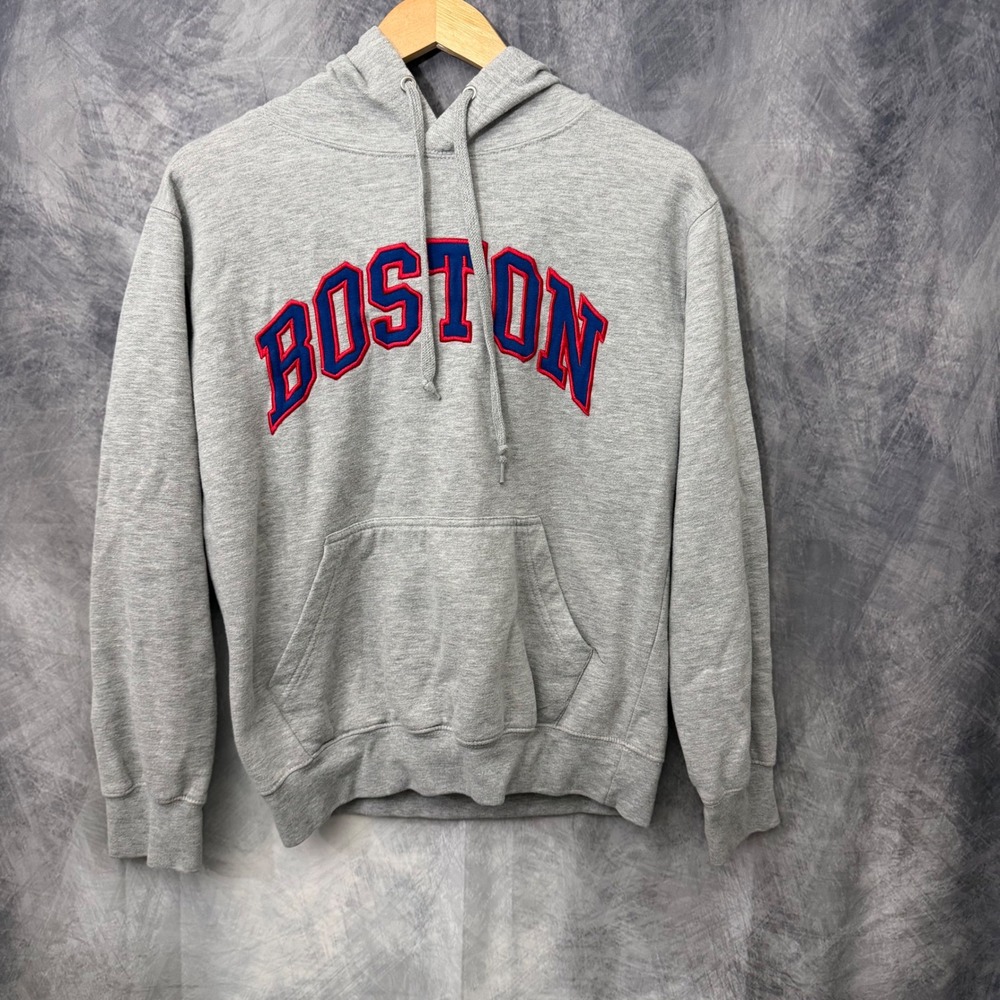 New York Popular Boston Applique Hoodie Small Gray Blue Red Gameday Souvenir